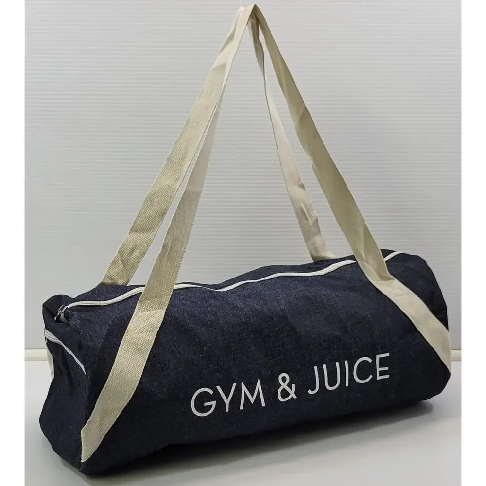 K) Gym & Juice Athletic Blue Denim Shoulder Duffle Bag 19